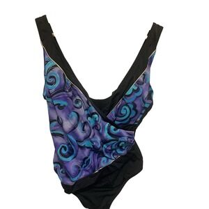 Robby Len v-Neck Softcup 1-Pc Tummy Control Swimsuit blackBlue/Purple Size 12